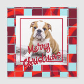 Red Plaid Bulldog Photo Joyeux Magnet de Noël (Devant)