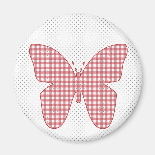 Red Plaid Butterfly on Polka Dot Magneet (Voorkant)