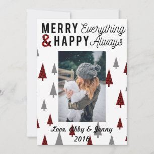 Red Plaid Christmas Card 5x7 Modern Triangle Trees Feestdagenkaart