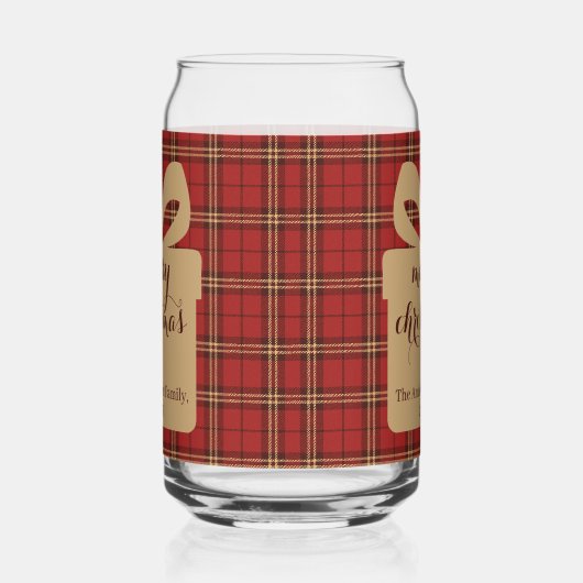 Red Plaid Christmas Festive Pattern - Blikvorm Glas (Rechts)