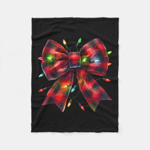 Red Plaid Coquette Bow Christmas Lights Xmas Pajam Fleece Deken