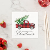 Red Plaid Elegant Script Christmas Truck Servet (Insitu)
