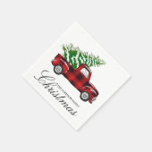 Red Plaid Elegant Script Christmas Truck Servet (Hoek)