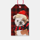Red Plaid en Engelse Bulldog Kerstmis Cadeaulabel (Voorkant)