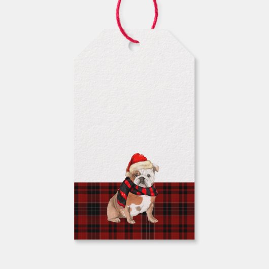 Red Plaid en Engelse Bulldog Kerstmis Cadeaulabel (Achterkant)