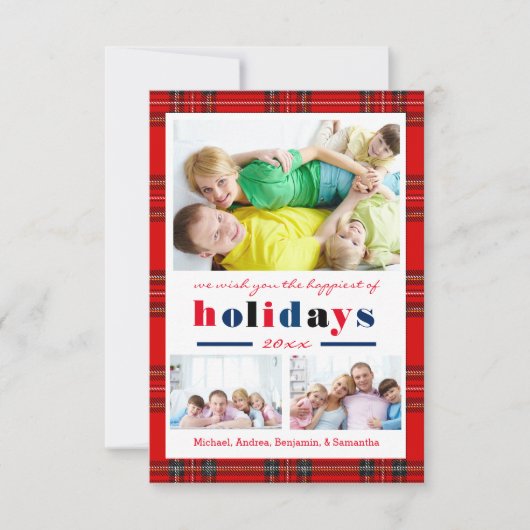 Red Plaid Happest Holidays - Carte de Noël 3x5 (Devant)