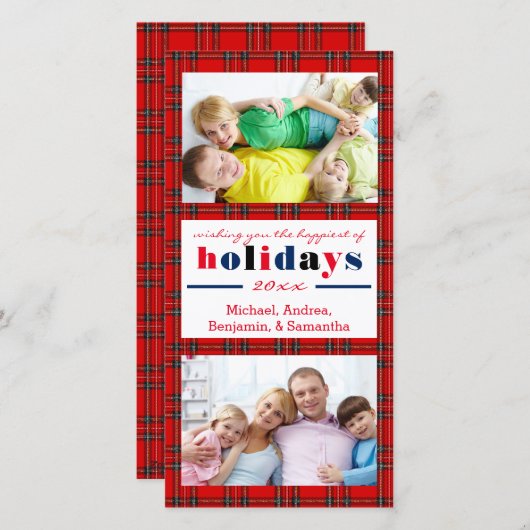 Red Plaid Happest Holidays - Carte photo de Noël (Devant / Derrière)