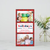 Red Plaid Happest Holidays - Carte photo de Noël (Debout devant)