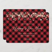 Red Plaid Happy New Year Kaart (Voorkant / Achterkant)