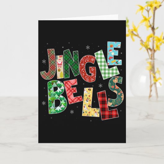 Red Plaid Jingle Bells Christmas Matching Family P Kaart (Gele Bloem)