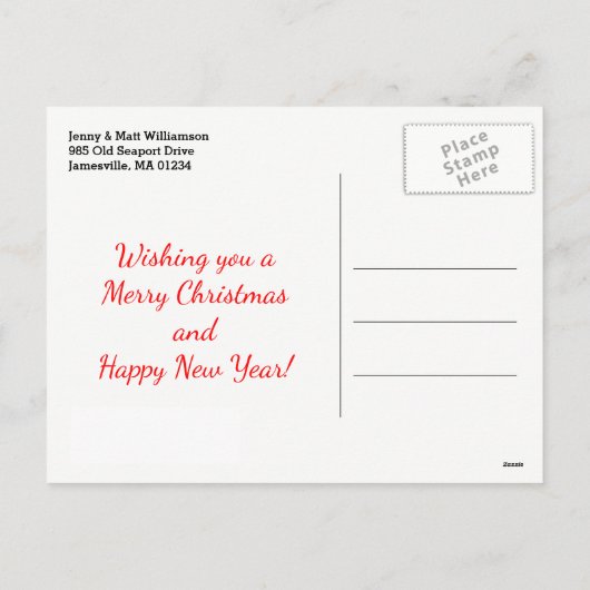 Red Plaid Joyeux Noël Mr & Mrs Carte Postale Photo (Dos)