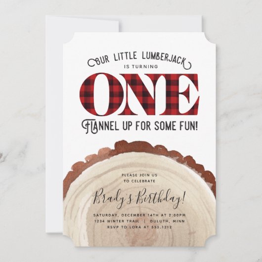 Red Plaid Lumberjack eerste verjaardag uitnodiging (Voorkant)