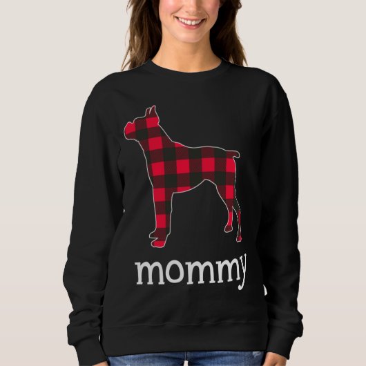 Red Plaid Mama Boxer Hond Kerstmis Bijpassende Fam Trui (Voorkant)