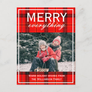 Red Plaid Merry Alles Familie Foto Kerstmis Feestdagenkaart