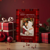 Red Plaid Merry Christmas 1 Foto Feestdagenkaart