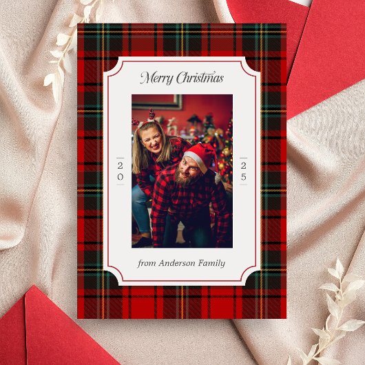 Red Plaid Merry Christmas Holiday Kaart