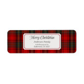 Red Plaid Merry Christmas Return Address Label (Voorkant)