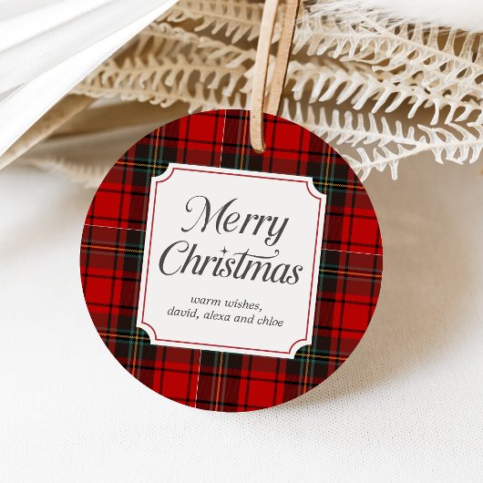 Red Plaid Merry Christmas Round Bedankjes Labels
