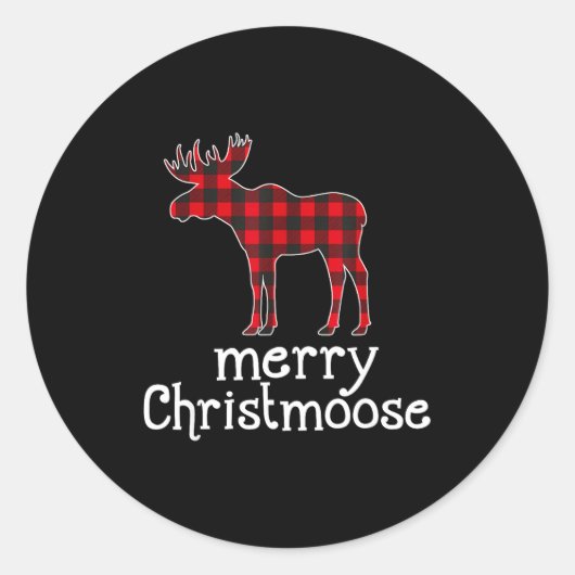 Red Plaid Merry Christmoose Christmas Moose Lovers Ronde Sticker (Voorkant)