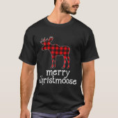 Red Plaid Merry Christmoose Christmas T Shirt Moos (Voorkant)