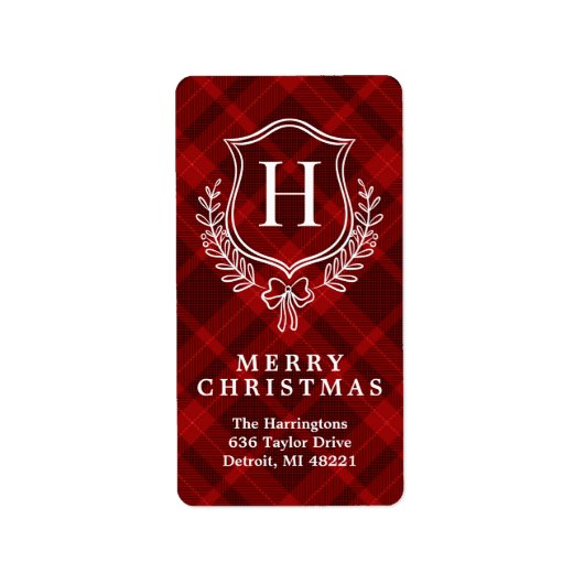Red Plaid Monogram Kerstretouradres Etiket (Voorkant)