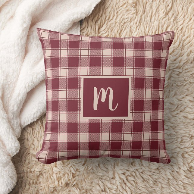 Red Plaid Monogram Sierkussen (Creator heeft geüpload)