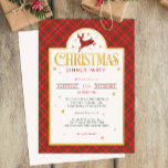 Red Plaid Noël Dîner férié Invitation de vacances<br><div class="desc">Célébrez la saison avec un air festif en utilisant cette invitation à la fête de Noël rouge plaid! Doté d'une frontière traditionnelle tartane, d'une typographie audacieuse d'or et de rouge, et d'un renne bondissant, cet invitation charmant donne le ton d'un rendez-vous de vacances agréable. Parfait pour les fêtes de famille...</div>