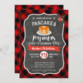 Red Plaid Pancake et Pyjamas Invitation d'annivers (Devant / Derrière)