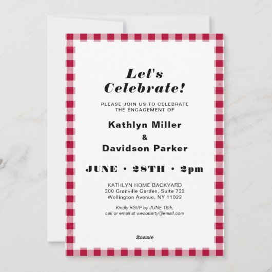 Red Plaid Photo I DO Engagement Party Invitation (Dos)