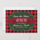 Red Plaid & Pinecones Rustic Country Uitnodiging (Voorkant)