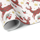 Red Plaid Rendier Christmas Wrapping Paper Cadeaupapier (Rol Hoek)
