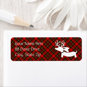 Red Plaid Rendier Dachshund Adresetiketten Etiket