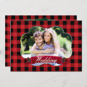 Red Plaid Rustic Christmas Wedding Uitnodigingen (Voorkant / Achterkant)
