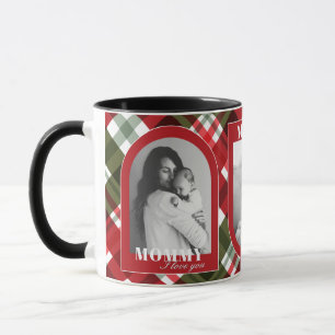Red Plaid Rustic ILOVE YOU MOMMY 3Photo Christmas Mok