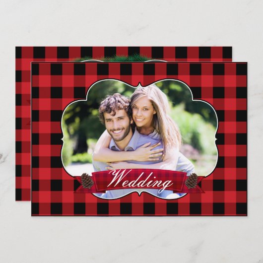 Red Plaid Rustique Noël de mariage Invitations (Devant / Derrière)