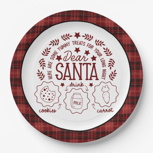 Red Plaid Santa Melk en Cookies Papieren Bordje (Voorkant)