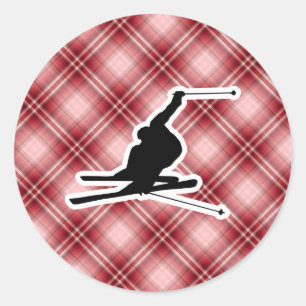 Red Plaid Sneeuwskiën Ronde Sticker