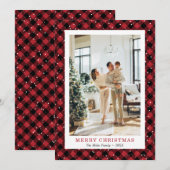 Red Plaid Snowy Photo Joyeuse carte de Noël (Devant / Derrière)