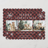 Red Plaid Sparkly Snowflake 3 Fotocollage Feestdagenkaart (Voorkant / Achterkant)