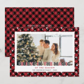 Red Plaid Stars Croire photo carte de Noël (Devant / Derrière)