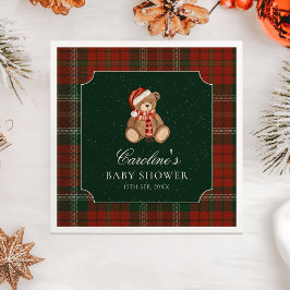 Red Plaid Teddy Bear Christmas Baby Shower Napkins Servet