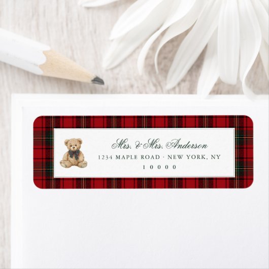 Red Plaid Teddy Bear Christmas Etiket (Insitu)