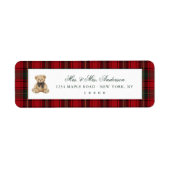 Red Plaid Teddy Bear Christmas Etiket (Voorkant)
