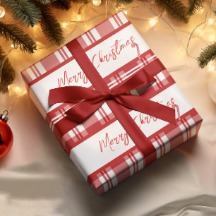 Red Plaid Vrolijk Kerstfeest suikerriet Cadeaupapier
