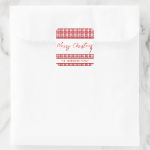 Red Plaid Vrolijk Kerstfeest   suikerriet Vierkante Sticker