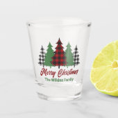 Red Plaid Vrolijke Kerstbomen Custom Party Shot Glas (Voorkant)