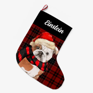 Red Play en een Engelse Bulldog met Dog's Name Grote Kerstsok