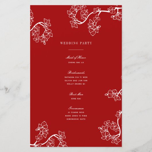 Red Plum Blossom Double Happiness Wedding Programm (Achterkant)