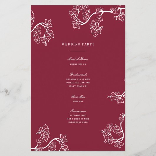 Red Plum Blossom Double Happiness Wedding Programm (Achterkant)
