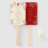 Red Plum Blossom Double Happiness Wedding Programm Handwaaier (Voorkant en achterkant)
